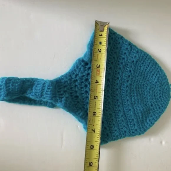 Vintage handmade knit hat/ear warmer hat with ties, Lot of 2 - Picture 9 of 15